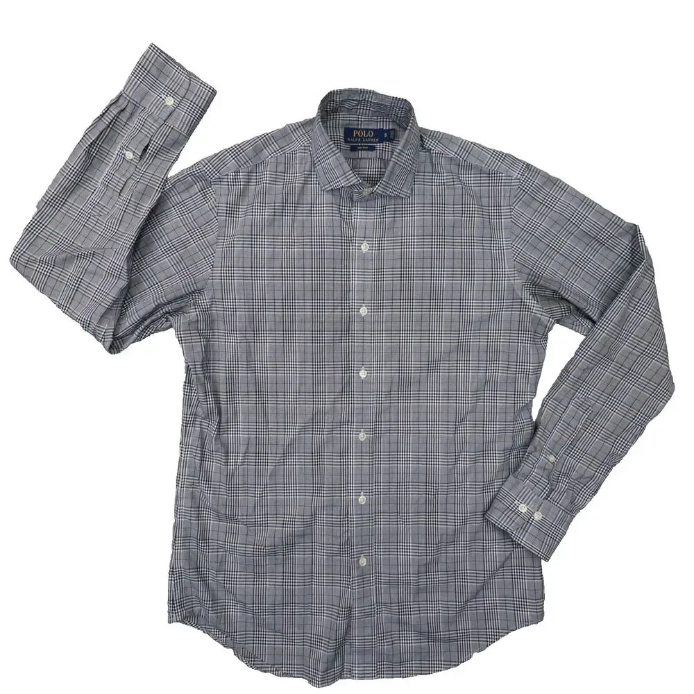 Polo Ralph Lauren Men's Black White Plaid Non-Iron Button‎ Up Shirt size Small